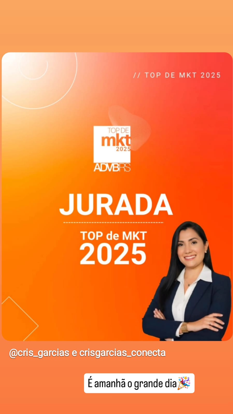 Anúncio de Cristiane Garcias como jurada do TOP de Marketing 2025